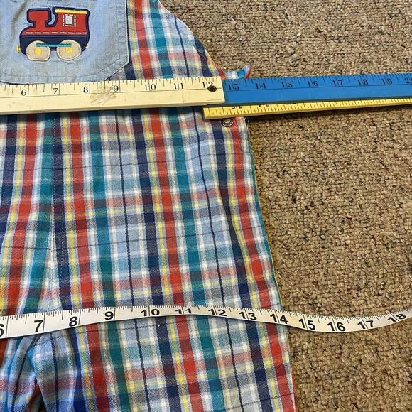 Vintage Gymboree Colorful Plaid OVERALL Unisex Toddler S/12-18 Tractor Embroider - Picture 2 of 9